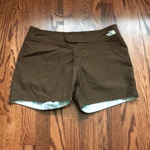 The North Face Womens Reversible Swim Board Shorts Brown Plaid Pocket